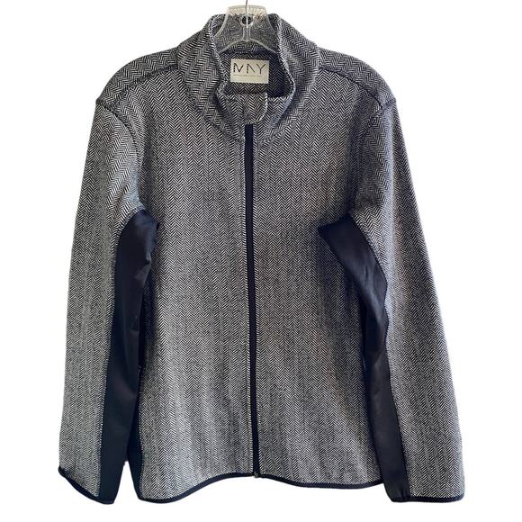 ANDREW MARC NY XL Herringbone Zip Jacket Blazer Contrast Stretch Side Panels - Picture 2 of 11